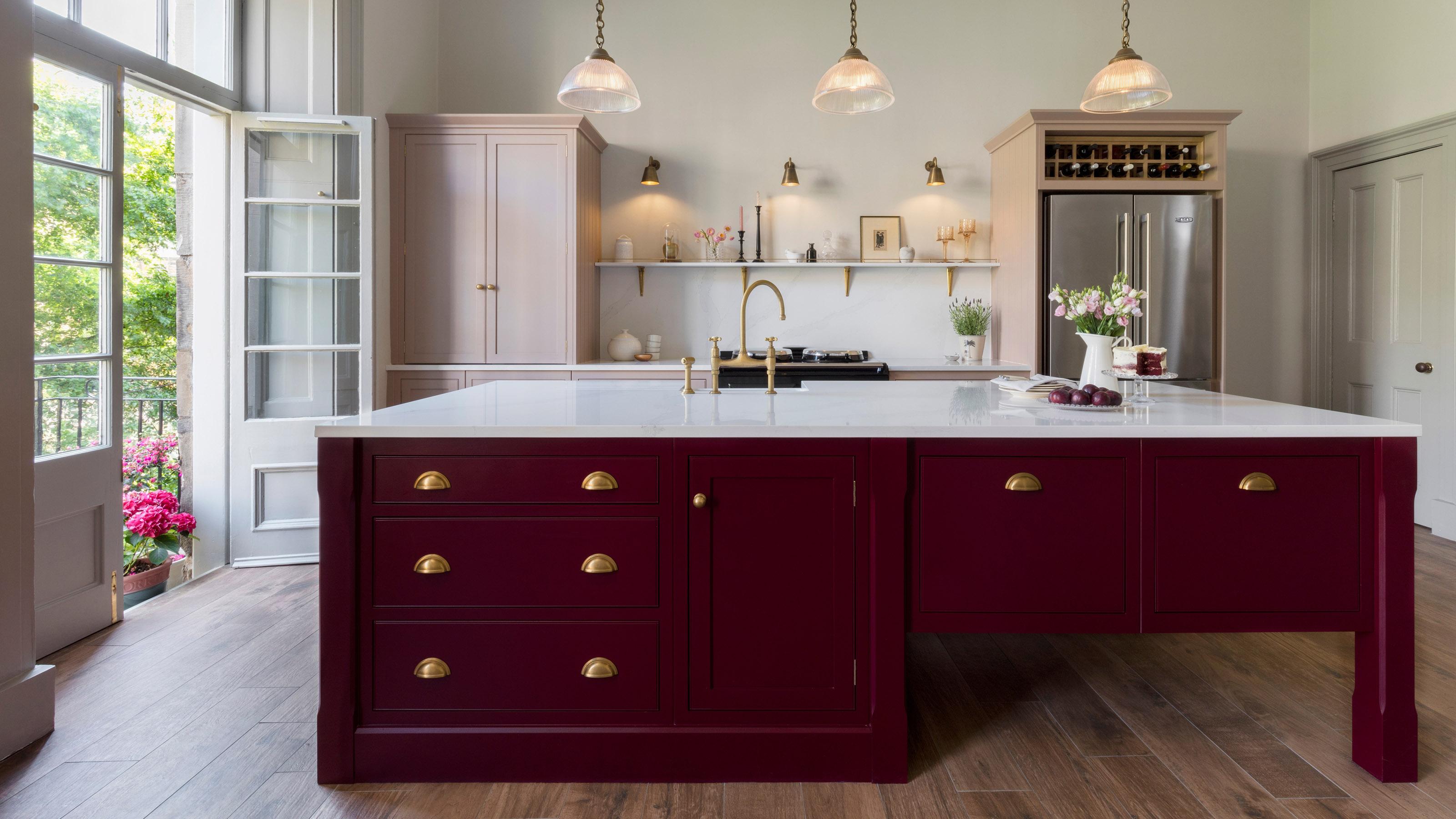 Create a functional island for additional prep space in your Burgundy Kitchen