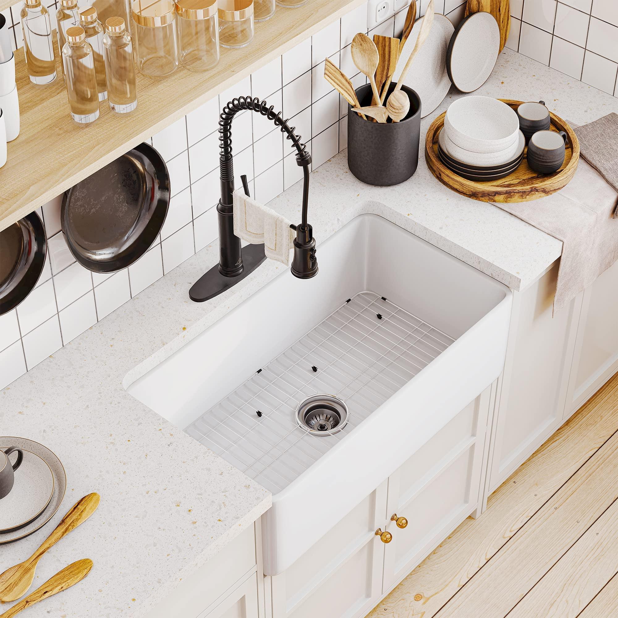 A farmhouse sink combines charm and practicality in your dream eat-in kitchen