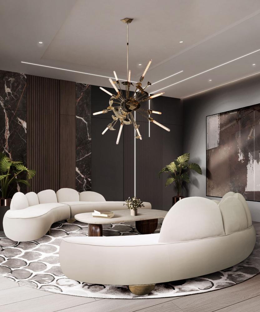 Experiment with bold lighting fixtures to add drama to your living room