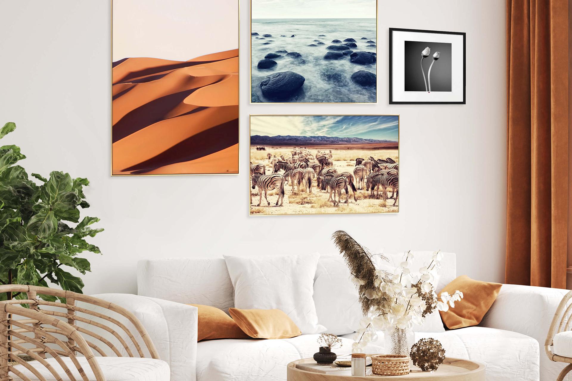 Create a gallery wall with personal photographs in your ‍Boho Living Room