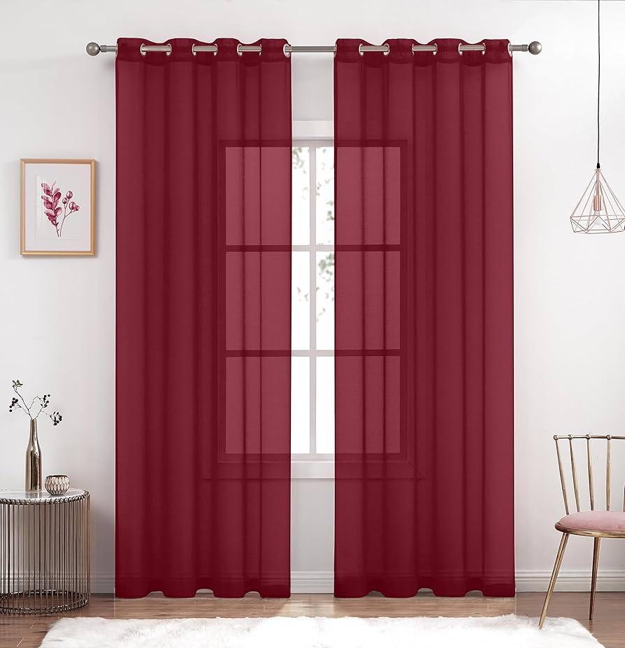 Hang sheer curtains to create an airy Burgundy Bedroom atmosphere