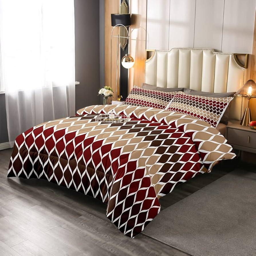 Experiment with geometric patterns for fun in your Burgundy Bedroom