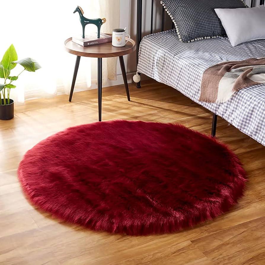 Opt for a plush area rug to ground your Burgundy Bedroom design