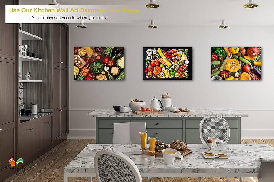 Brighten your Eat-In Kitchen with colorful wall art for a lively atmosphere