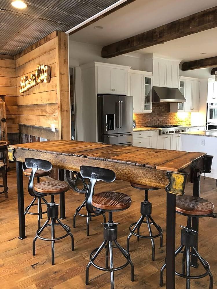 Incorporate rustic bar stools for relaxed seating options in your Farmhouse Kitchen