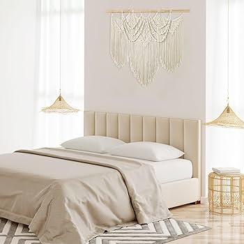 Use a mix of textures, like velvet and macramé, to add depth to the bedroom