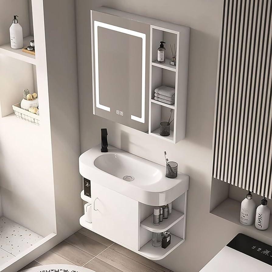 Incorporate a wall-mounted vanity to conserve space in narrow bathrooms