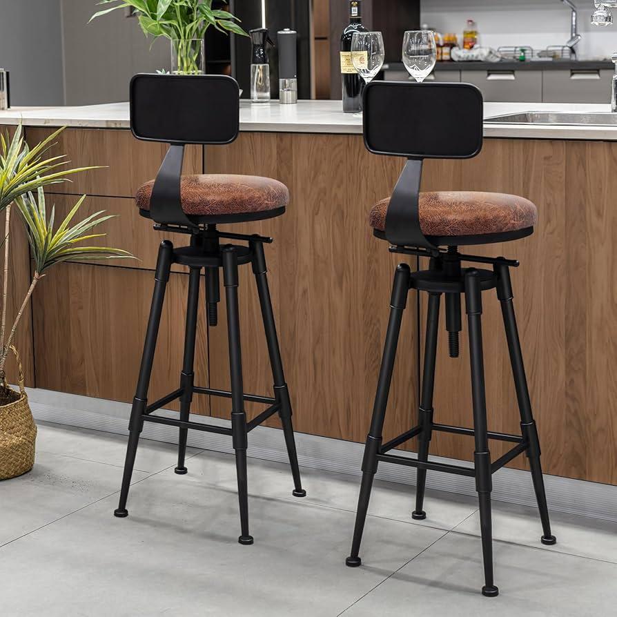 Rustic bar stools encourage casual dining in your Farmhouse Kitchen