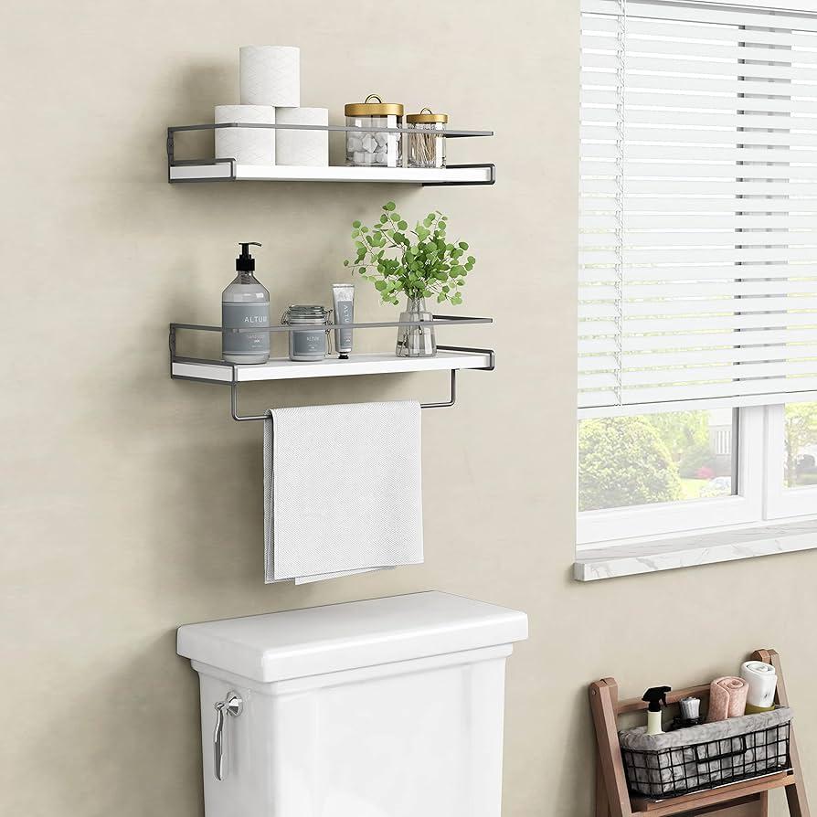 Install floating shelves for extra​ storage in​ your‌ small bathroom