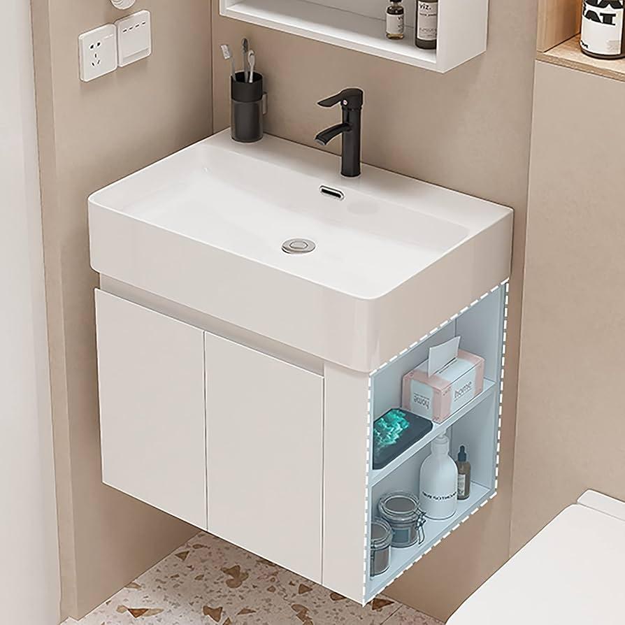 Install a slim, floating vanity for a sleek look in narrow bathrooms