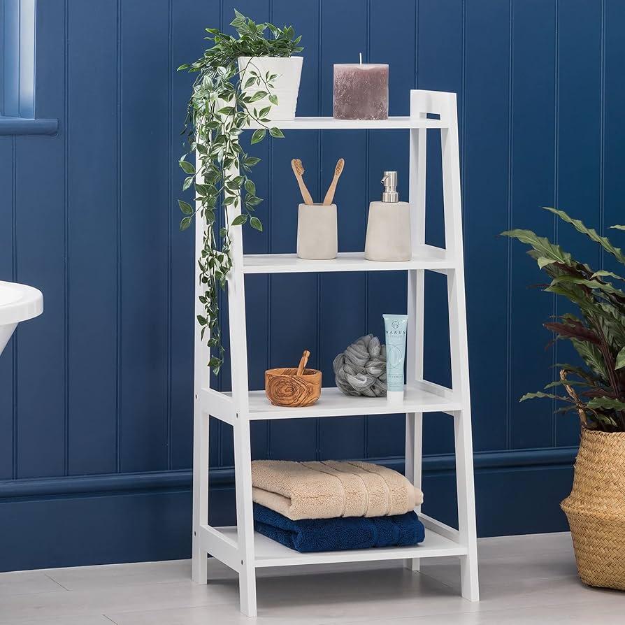 Use⁤ a ladder shelf for trendy‌ storage solutions ‌in ‍small bathrooms