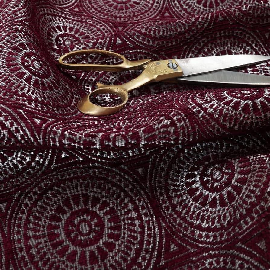 Use geometric patterns in textiles​ to add interest to your Burgundy Kitchen