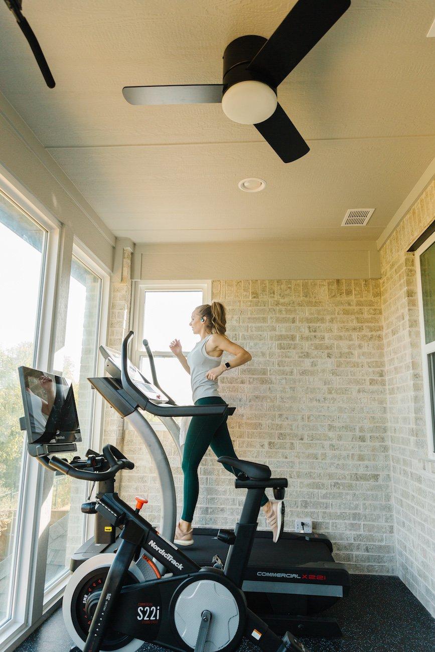 Set up a workout area for home fitness on your screened porch