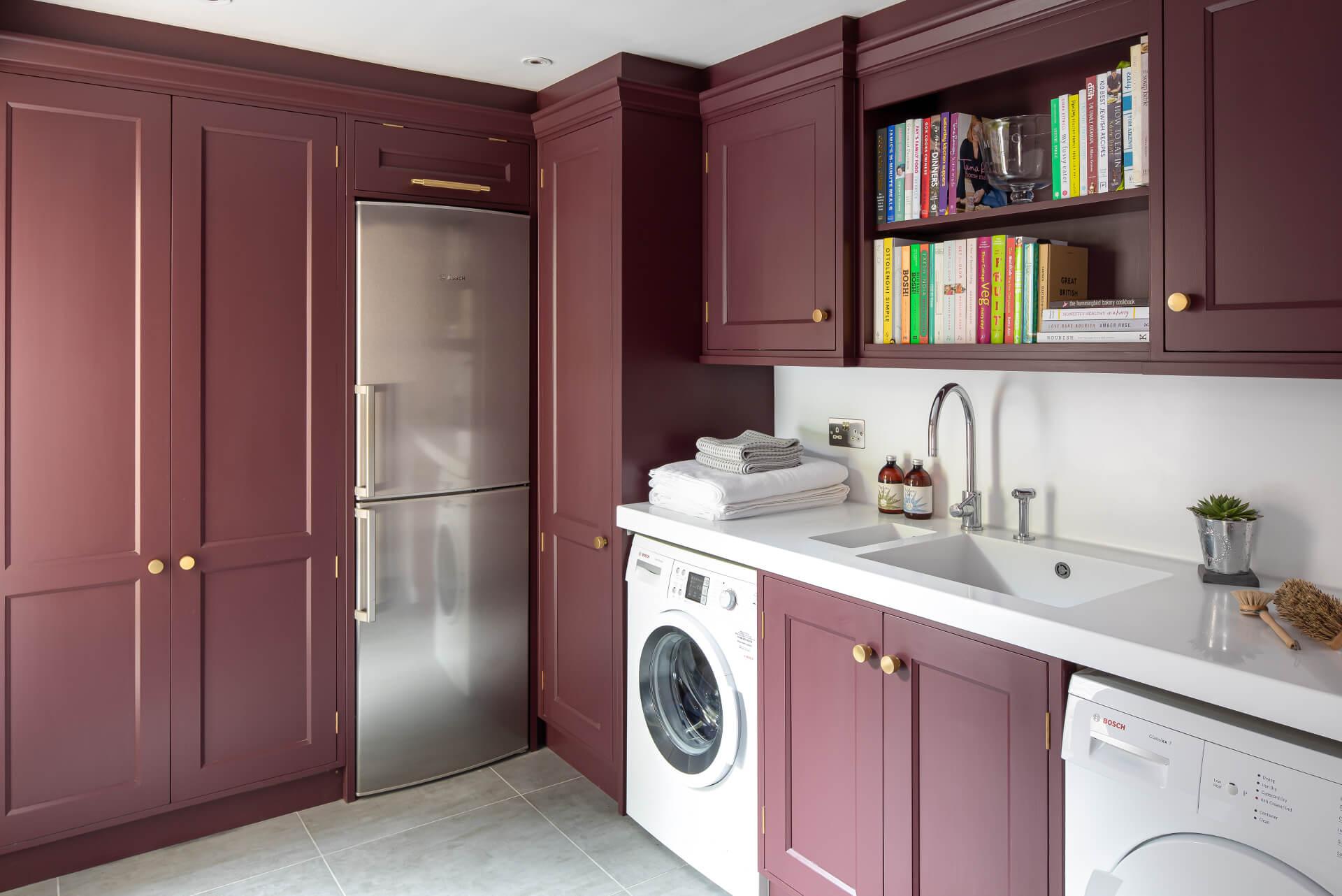 Utilize clever storage solutions for a clutter-free Burgundy Kitchen