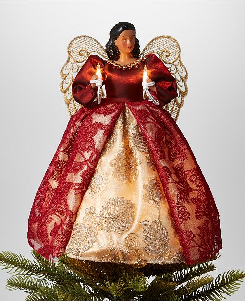 Holiday Lane 14"H African American Angel Christmas Tree Topper .