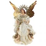 Angel tree topper with harp 36 cm resin and cloth | online sales .
