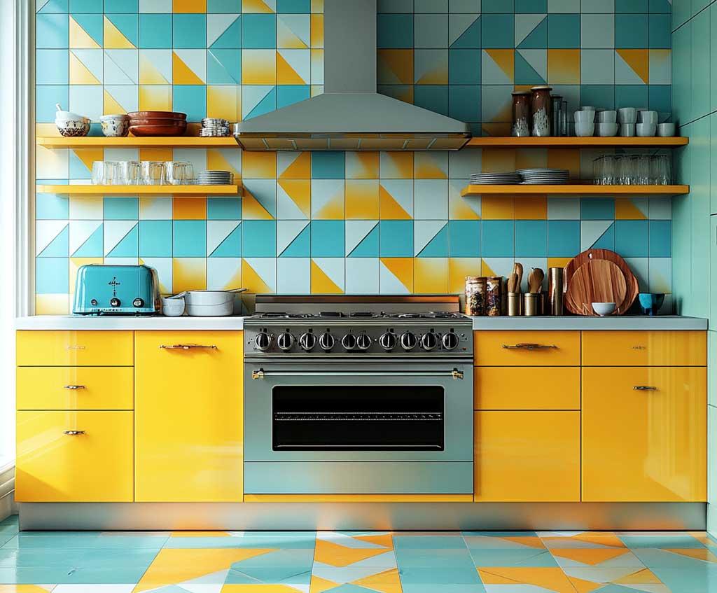 Embrace retro color schemes that infuse nostalgia into your kitchens contemporary design