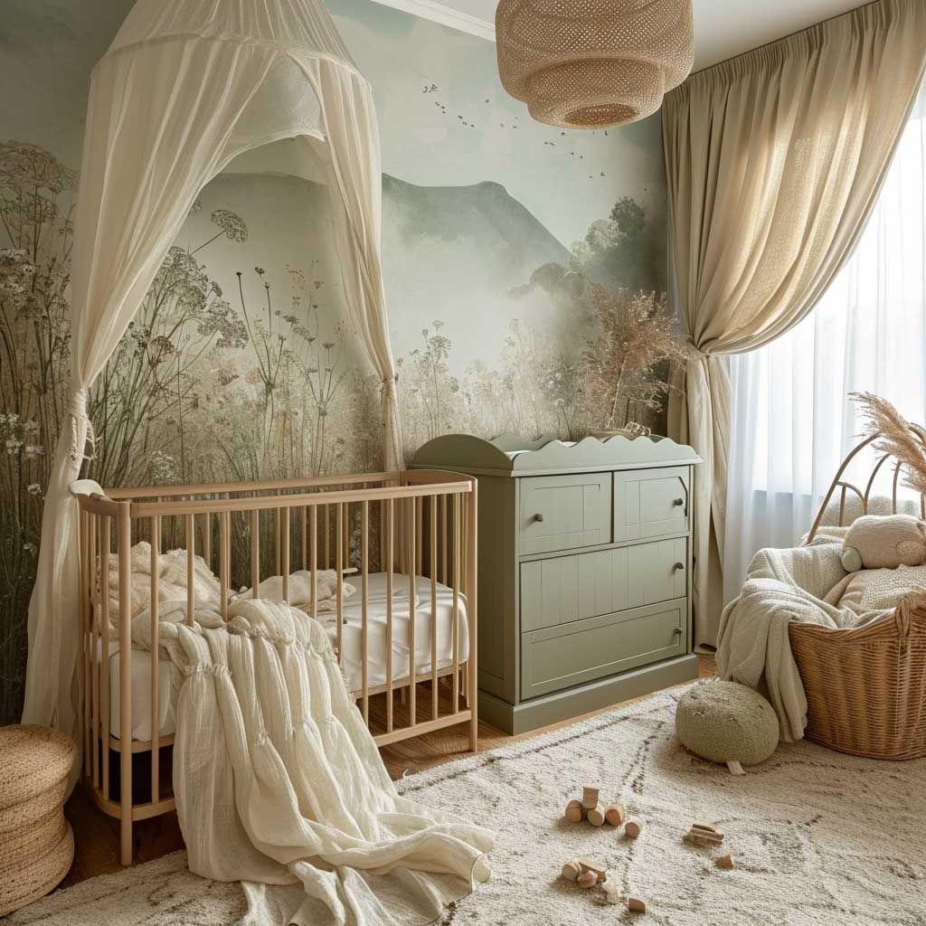 Nature-themed Boy ⁣Nursery with soft greens and earthy tones​ to inspire adventure