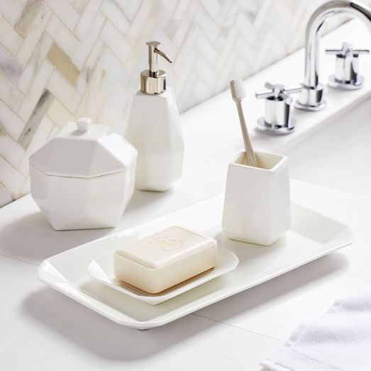 Faceted Porcelain Bathroom Accessories - Whi