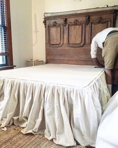 DIY No Sew Drop Cloth Bed Skirt | Diy bed skirt, Bedroom makeover .