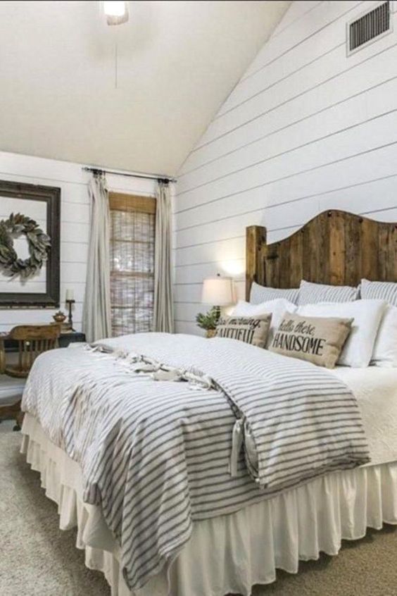 White Linen Bed Skirt, Gathered Ruffle | Rustic farmhouse bedroom .