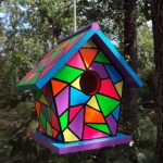 Handpainted Stained Glass Birdhouse Bright Colors with Rope | Bird .