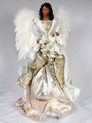 18" Gold + Silver Christmas Black Angel Tree Topper African .