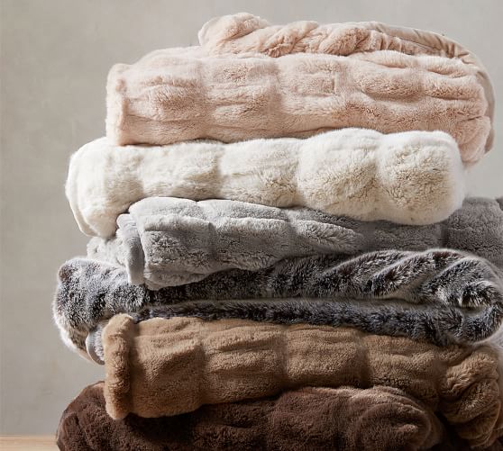 Faux Fur Ruched Throw Blankets | Pottery Ba