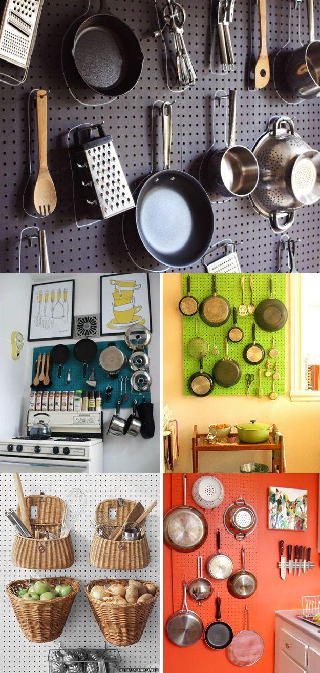 Add a pegboard for hanging pots and pans in your galley​ kitchen