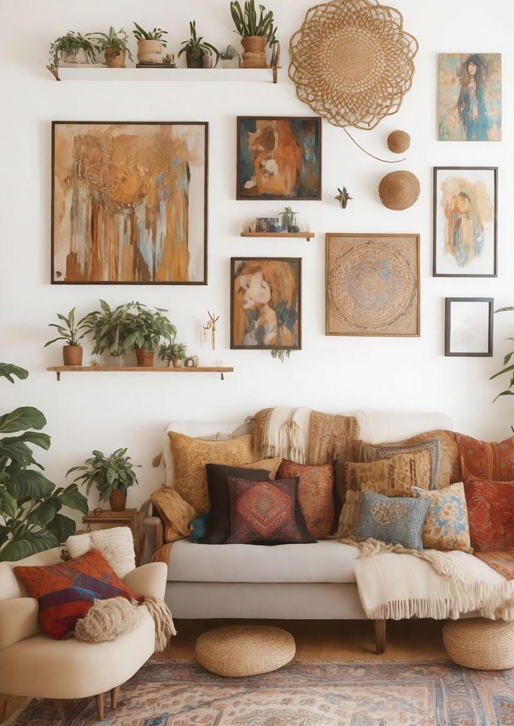 Create⁣ a gallery wall with eclectic art for a personalized ⁢Boho Living Room