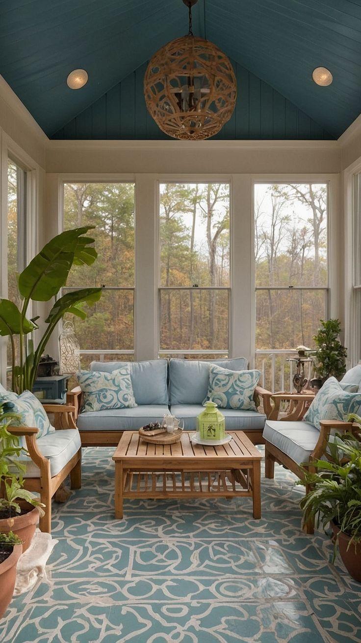 Cozy seating arrangements for relaxing evenings on your screened porch