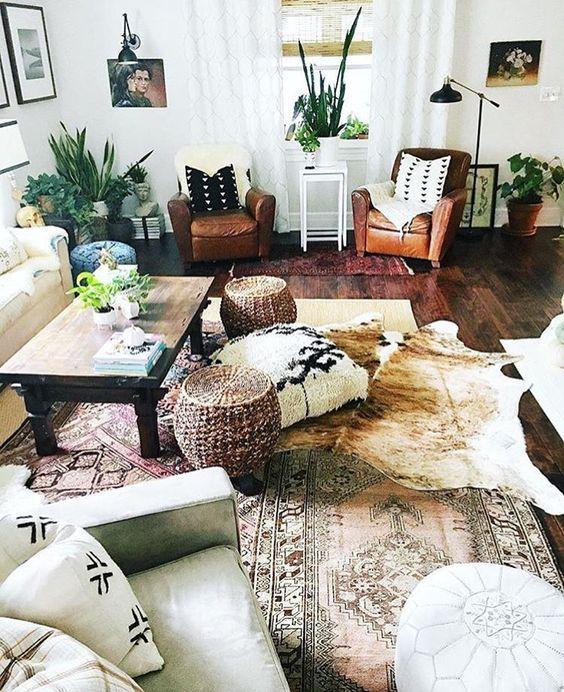 Layered rugs for depth and comfort in your stylish Boho Living Room