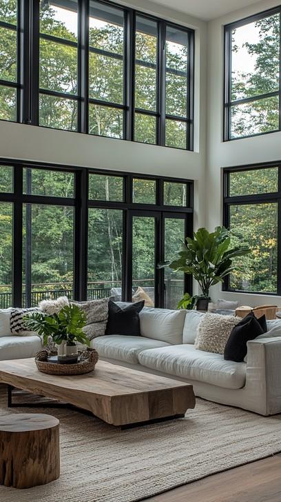 Use large ⁤windows to invite the outside world into your earthy living room