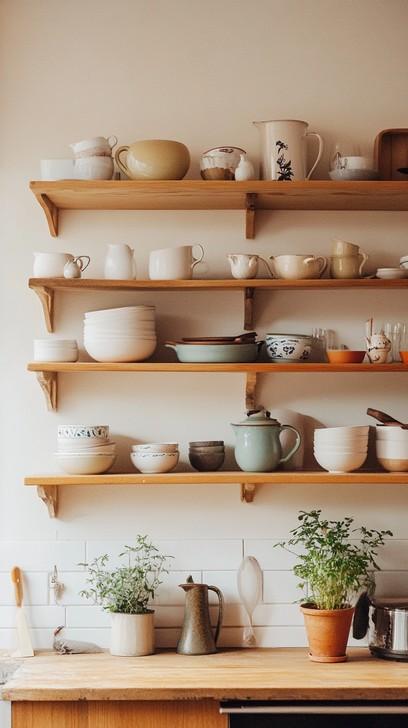 Open shelving​ creates a spacious feel and displays your best kitchenware ⁢beautifully