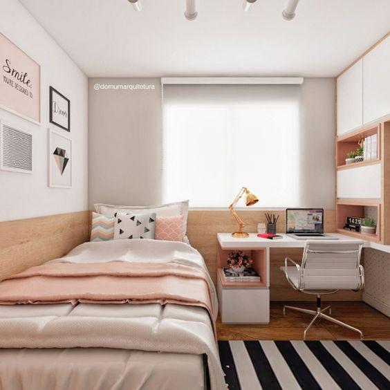 Modern teen bedroom incorporating geometric designs and a pop of⁢ bright color