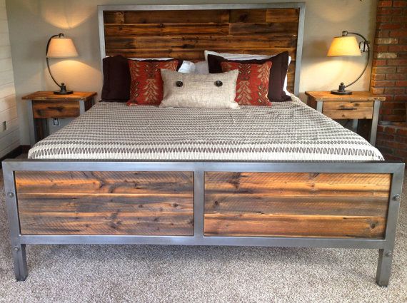 Repurposed Wood and Steel Bed by foundpurpose on Etsy, $1699.00 .