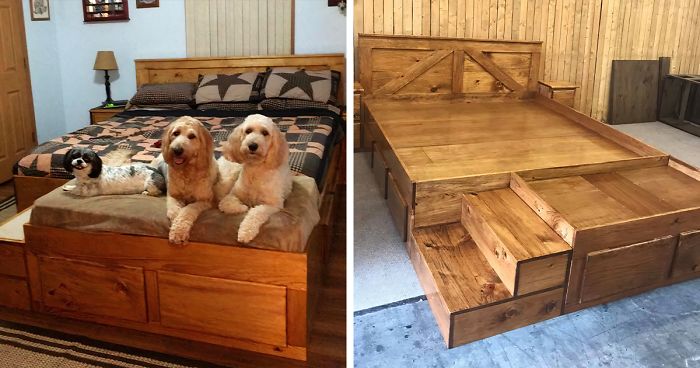 This Company Makes Custom Wooden Bed Frames With Built-In Pet Beds .