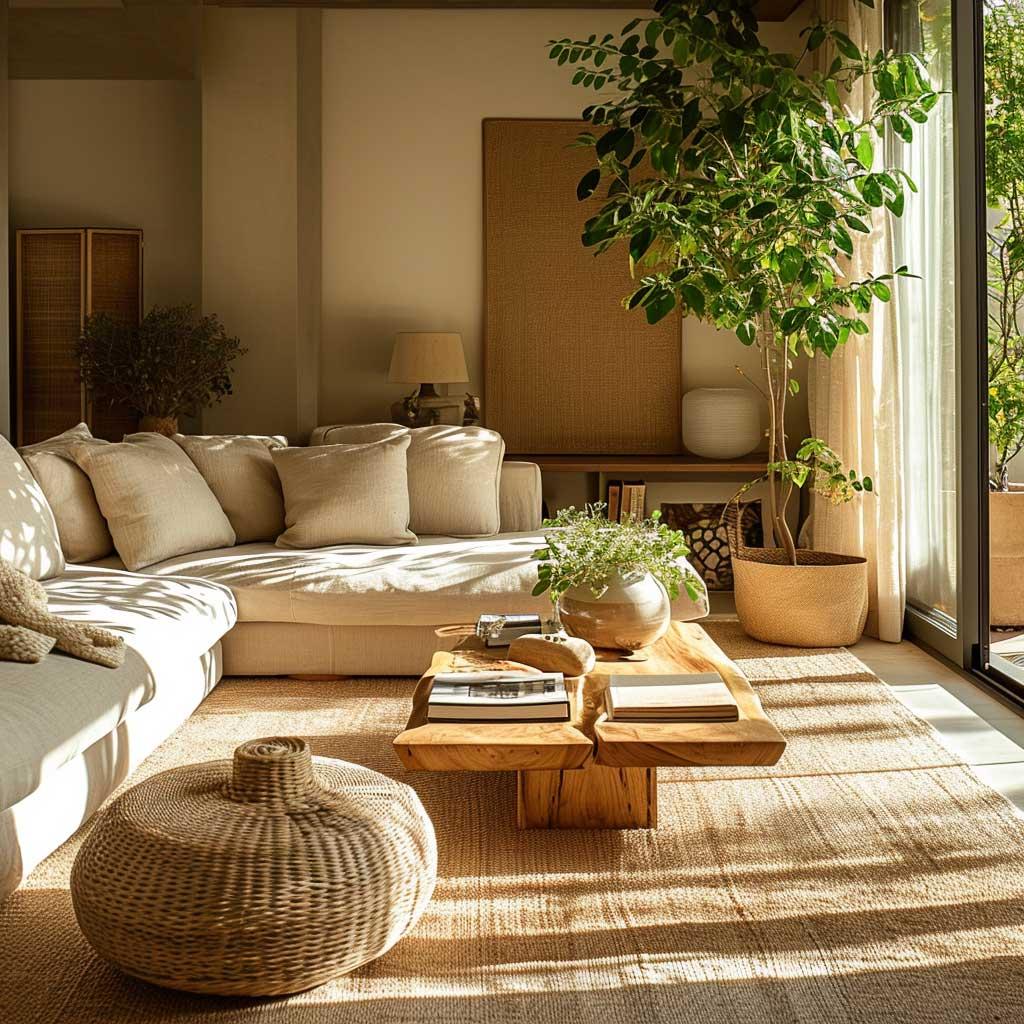 Layer various textures, ​like wool and linen, in your earthy living ‌room