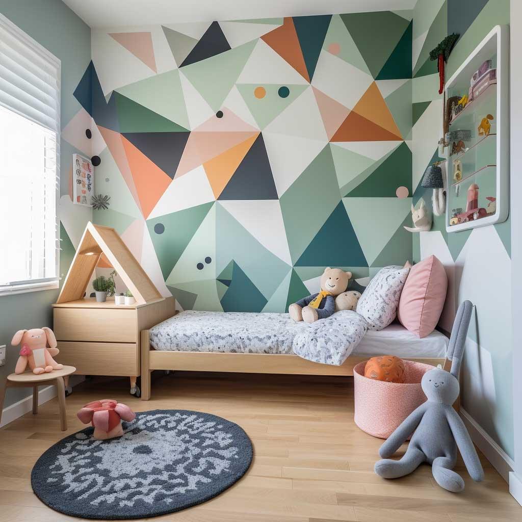 Bold geometric ‍patterns bring modern flair to a boy ​nursery