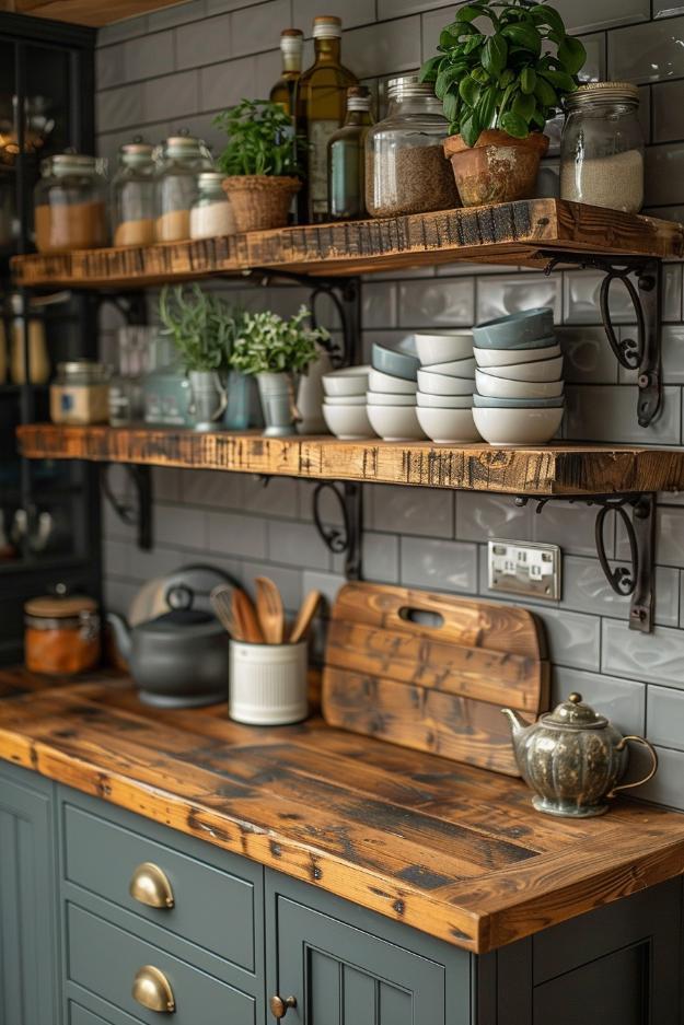 Embrace open shelving to showcase beautiful dishware and create an airy kitchen vibe