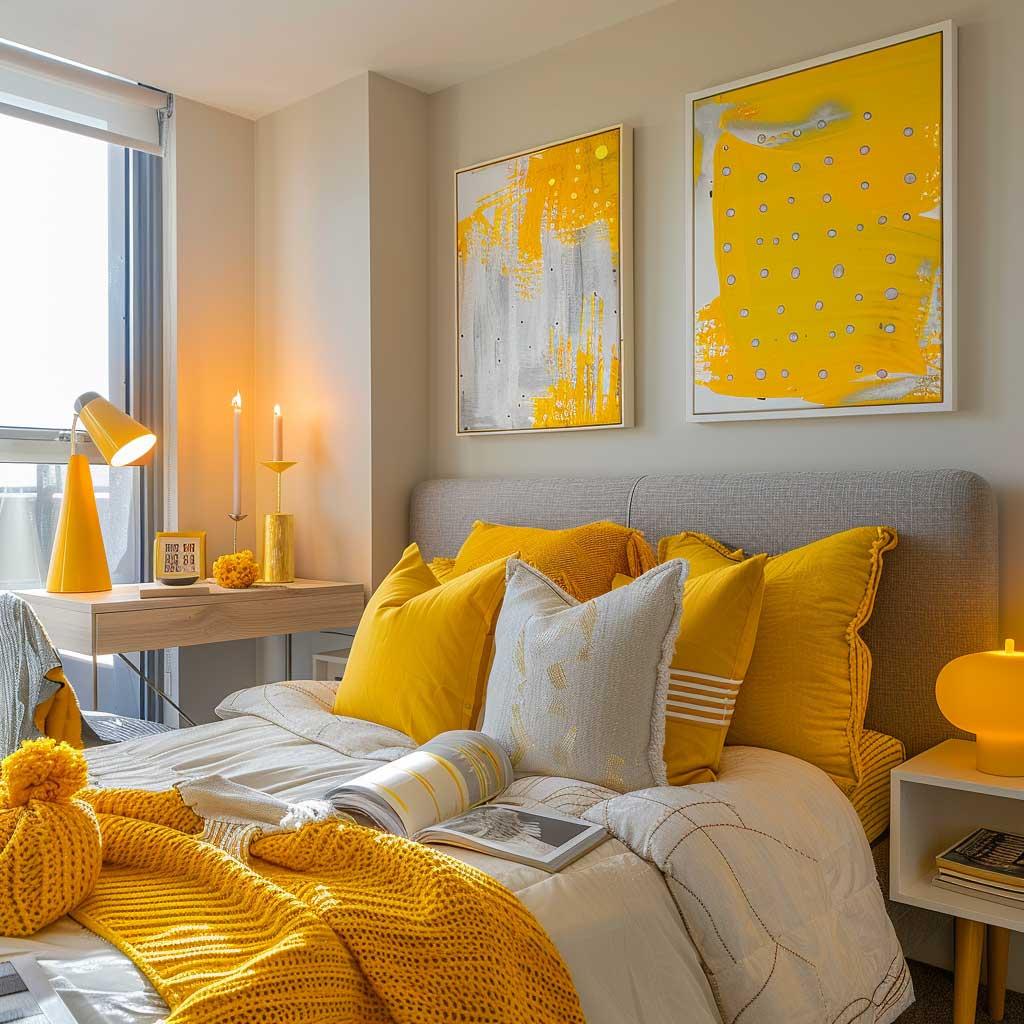 Bright and cheerful teen bedroom featuring sunny yellows and‍ cheerful ‍accessories