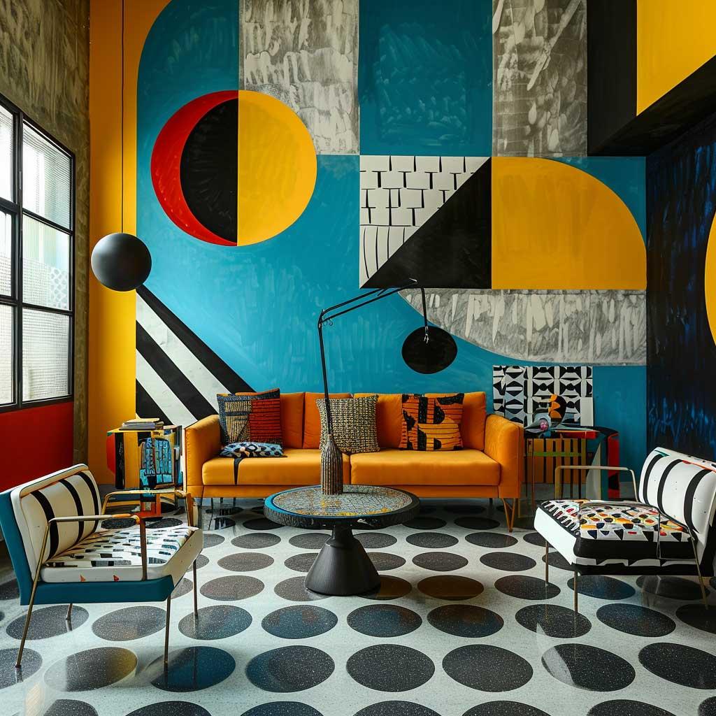 Bold patterns and textures add character to the living ‌room space