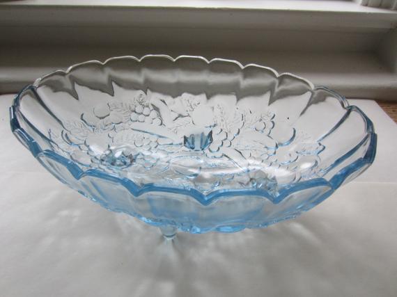 Vintage Blue Glass Bowl Four Footed Bowl Glass Decorative Bowl | Et