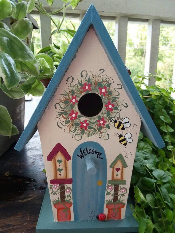 Painted Bird house/ Decorative Bird House/Indoor Bird House/Gift .