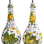 Floral Ceramic Oil and Vinegar Bottle Cruet Set from Tuscany .