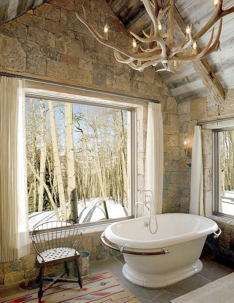 Use natural stone accents for an organic vibe in Farmhouse Bathrooms