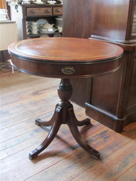 Leather Top Duncan Phyfe Table with 2 drawers | Yesterday's Treasur
