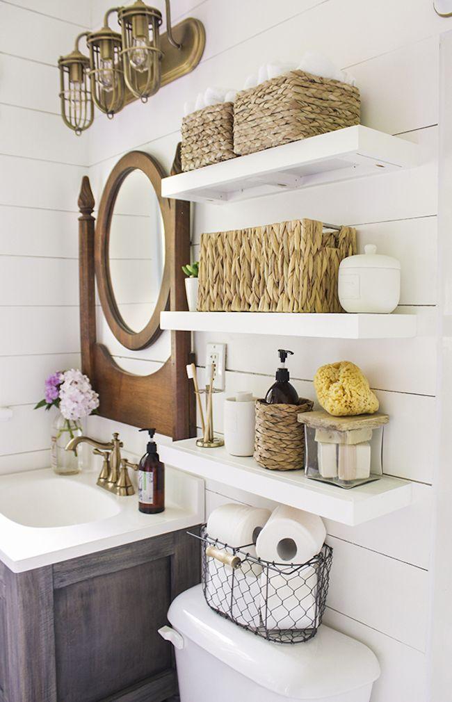 Install open shelving for a charming, ‍organized eclectic bathroom feel