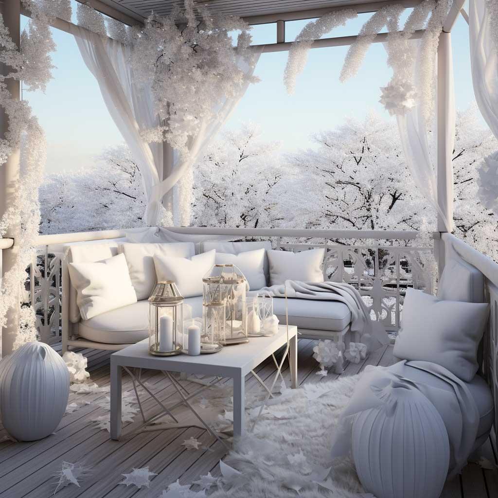 Romantic⁤ Balcony Design with fairy ⁣lights⁣ and draped fabrics sets ​an ⁤enchanting scene