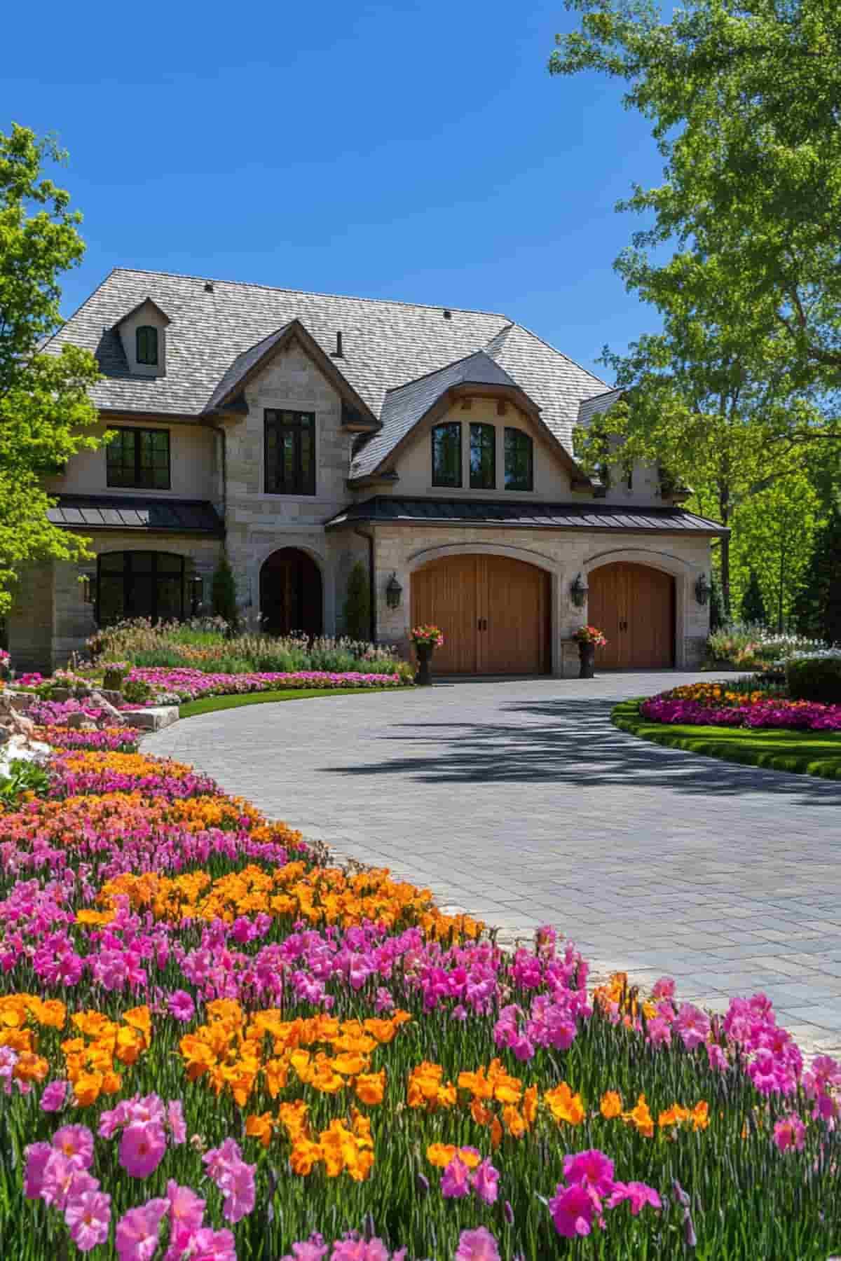 Line your driveway with flowering bushes for‍ an elegant front yard landscaping touch